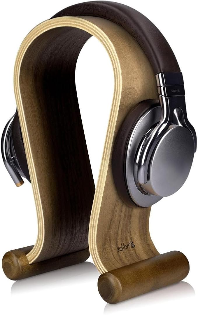 kalibri Wooden Omega Headphone Stand - Universal Headset Wood Hanger - Holder for Gaming Headsets DJ Studio Headphones & Earphone Display - Walnut