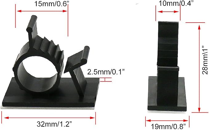 Cable Clips, GLE2016 Self-Adhesive Wire Holder Cable Organizer Cord Management Clamps with Adjustable Backed 20 Pack Black