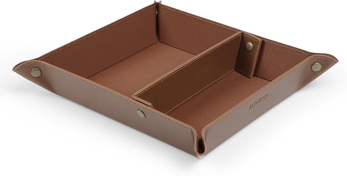 Londo Leather Tray Organizer - Practical Lightweight Water Resistant Computer Table Desk Storage Box for Wallets, Watches, Keys, Coins, Cell Phones and Office Equipment
