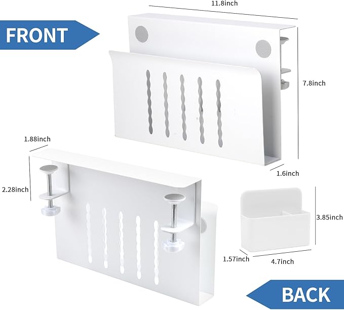 Desk Side Storage, Desk Laptop Holder with Magnetic Pen Holder, No Drill Desk Side Organizer for Office and Home Fits Flat Edge 0.3" to 2.3"