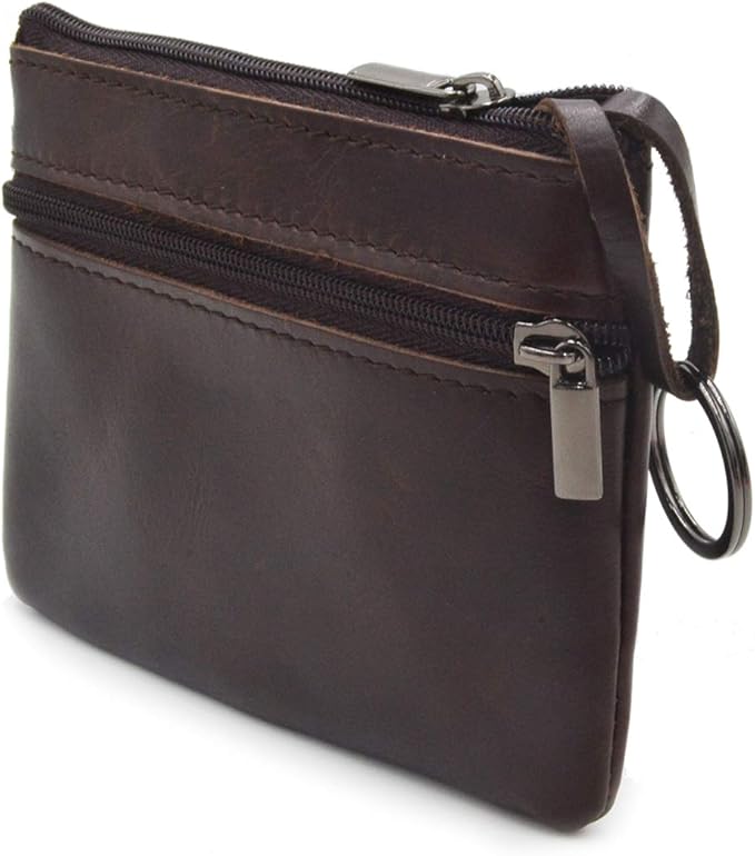 Freezx Women Genuine Leather Coin Pouch Zip Mini Purse Wallet Key Chain 3 Zipper