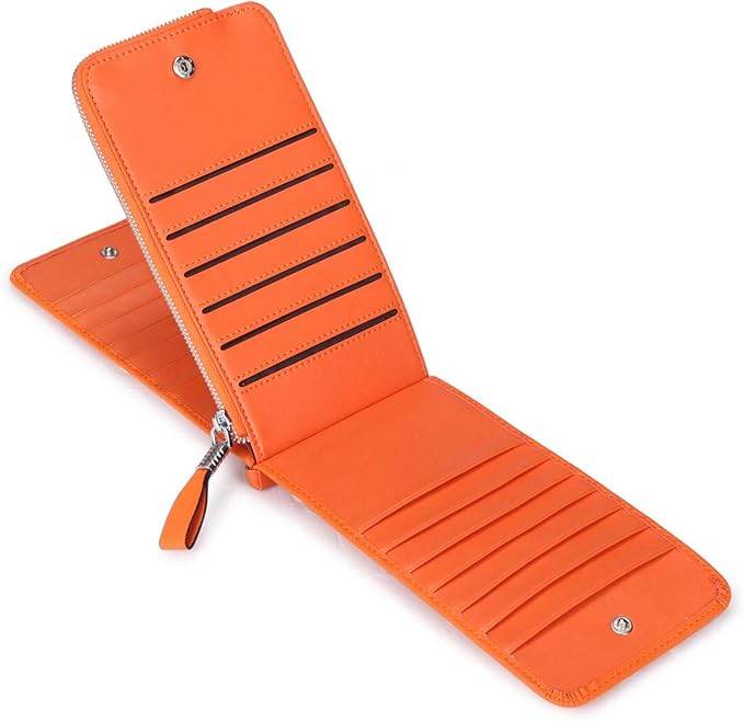 Women's Genuine Leather Credit Card Holder RFID Long Zipper Purse Wallet