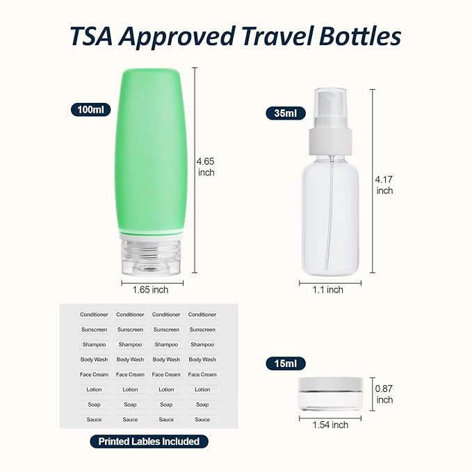 PACKISM 6 Pack TSA Approved Travel Bottles Set - Leak Proof 3.4oz Silicone Squeeze Containers for Toiletries, Refillable Accessories for Shampoo Conditioner Lotion Body Wash, BPA Free (Bottles Only)