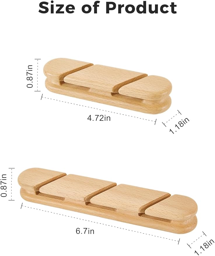 Natural Beech Wood Cable Holder & Cord Organizer, Adhesive Cable Clips for Desk, Under Desk, Wall, Bedside & Car, Wood Cable Management for Home Office, Phone Charging & USB Cables