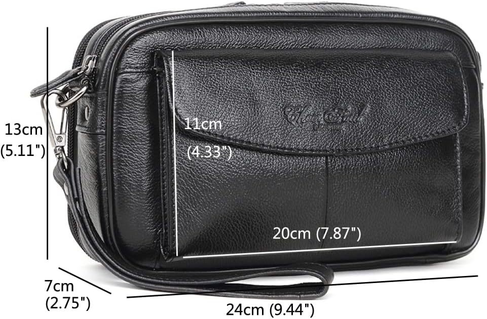 KPYWZER Leather Clutch Purse Wallet Men Wrist Bag
