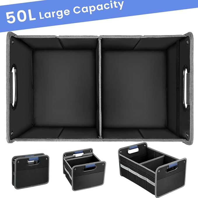 winhunt Car Trunk Organizer for SUV, Car Storage Organizer Reinforced Handles, Collapsible Multi-Compartment Foldable and Waterproof Car Organizer for Car Suv, Sedan, Truck, Minivan