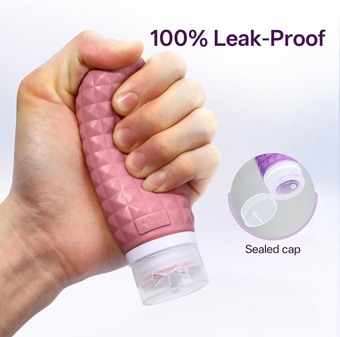Travel Bottles for Toiletries, TSA Approved Travel Size Containers with Silicone Bottle Covers, Leak Proof Silicone Shampoo Bottles, Small Toiletry Containers for Shampoo Conditioner Lotion