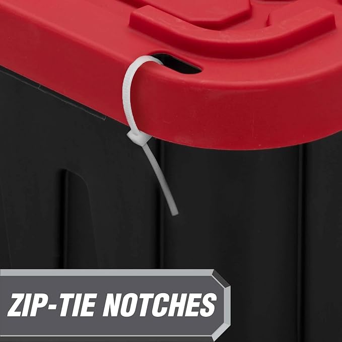 27 Gal Industrial Tote,Pack of 2 red Plastic storage bins with lids for Garage, Basement, or Outdoor,Heavy Duty storage Totes,Black with Red Lid,Stackable & Nestable
