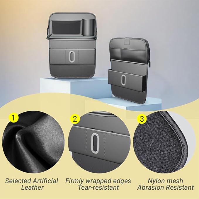 1 Pack Backseat Car Organizer, Large Capacity with Adjustable Foldable Table Tray, Waterproof PU Leather Back Seat Storage with Touch Screen Tablet Holder, Car Travel Essentials, Obsidian Black