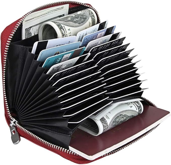 boshiho RFID Blocking 24 Slot Credit Card Holder Wallet Real Leather Multi Card Organizer Wallet with Zipper