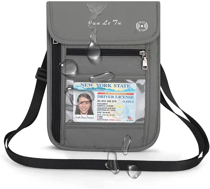 Passport Holder for Travel, RFID Passport Wallet with Visual Window Design, Multifunctional Document Organizer, Waterproof Travel Pouch Neck Wallet for Men and Women, Grey
