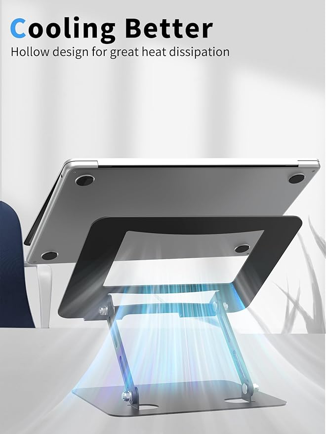 SOUNDANCE Laptop Stand for Desk with Stable Heavy Base, Adjustable Height Multi-Angle, Ergonomic Metal Riser Holder, Foldable Mount Elevator, Compatible with 10 to 15.6 Inches PC Computer, Black