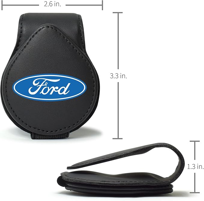iPick Image for Ford Logo Logo Black Leather Magnetic Sunglass Holder Car Sun Visor Mount Clip - Official Licensed