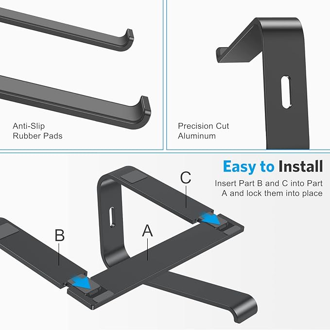 OMOTON Laptop Stand, Detachable Laptop Mount, Aluminum Laptop Holder Stand for Desk, Compatible with MacBook Air/Pro, Dell, HP and All Laptops (11-16 inch), Black