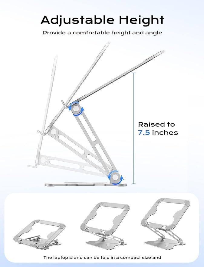 Adjustable Laptop Stand for Desk, Portable Laptop Riser Holder Foldable, Metal Ergonomic Computer Notebook Stand Holder for MacBook Air Pro, Dell, HP 10-16'' White