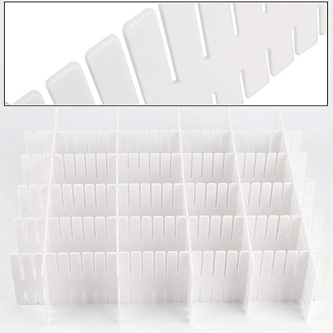 ZOENHOU 60 PCS 12.6 x 2.76 Inch White Drawer Dividers, Adjustable Premium Plastic Drawer Divider Organizers for Makeup Drawers Desktop Kitchen Drawer Organizers and Storage