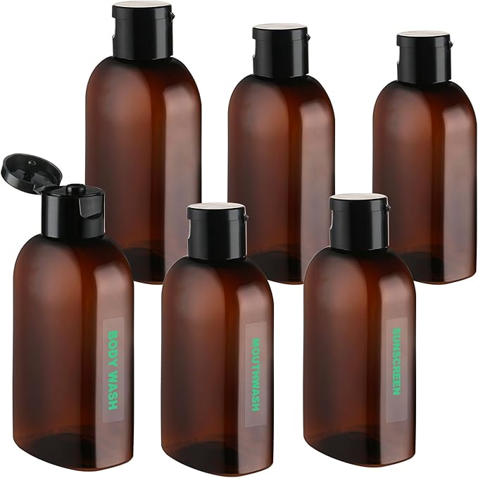 Cosywell Travel Bottles for Toiletries 6pcs 3.4oz TSA Approved Travel Shampoo Bottles Leak Proof Empty Lotion Containers with Flip Cap Small Plastic Squeeze Bottle(Brown)