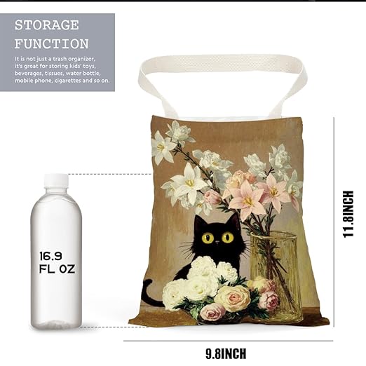 Black Cat Car Trash Bag, Car Trash Bag Hanging, Vintage Waterproof Cars Back Seat Hanging Organizer and Storage Trash Bags for Vehicle Travelling Camping