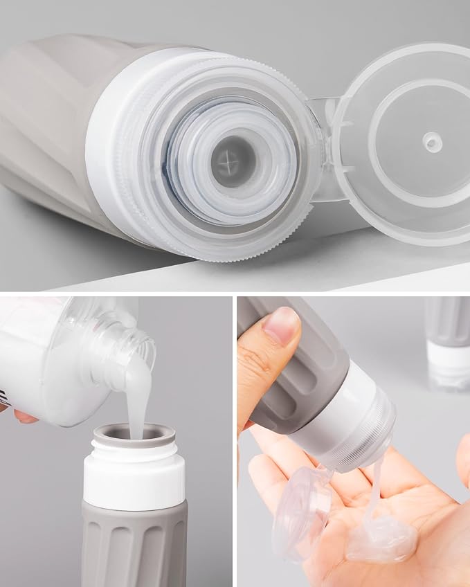 Mrsdry Travel Bottles for Toiletries 8 Pack, TSA Approved Travel Size Containers 3oz, Leak Proof Silicone Squeezable Creams Jars with Clear Travel Bag