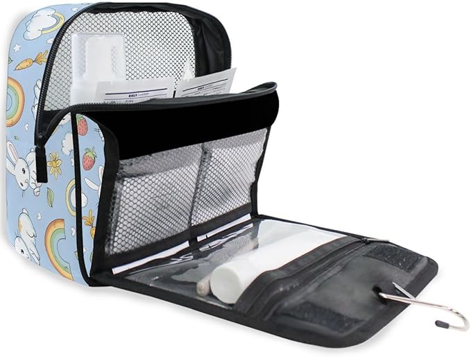 senya Hanging Travel Toiletry Bag Cute Kit Makeup Case Cosmetics Organizer for Men Women (Rabbit And Cloud)