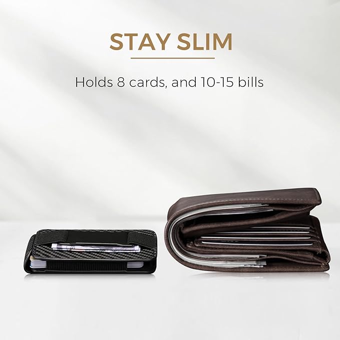 Zitahli Slim Wallet for Men with Pull-Up Tab & Cash Strap - Front Pocket Minimalist Easy Access Card Holder, RFID Blocking, Holds 8 Cards & 10-15 Bills