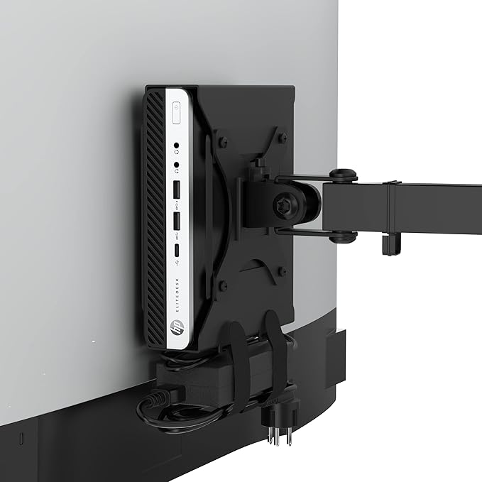 HumanCentric VESA Mount Bracket for HP Desktop Mini, ProDesk and EliteDesk - Under Desk, Wall and Arm Mounting Kit with Power Adapter Holder