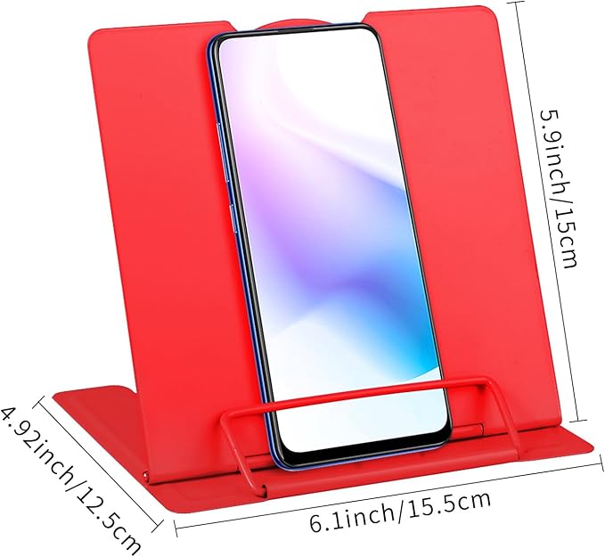 Honagu Small Metal Desk Book Stand for Reading Hands Free, Adjustable Cookbook Holder, Portable Bookstand for Music Books, Textbook, Recipe, Tablet, Ipad (Red)