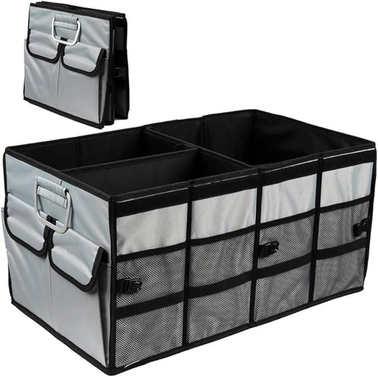 Car Trunk Organizer Collapsible Portable Multi Compartments Organizer with Non Slip Straps for SUV Truck Auto Vehicle Car Auto Minivan (Large without cover, Space gray)
