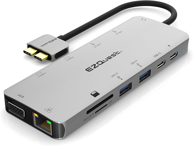 USB C Hub 13 in 2 with 2 HDMI 4K, VGA, 1GBS Ethernet, 2USB A 3.0 Ports, 2 USB A 2.0 Ports, SD/Mico SD and Audio Port for Work and Travel - for MacBook Pro & Air