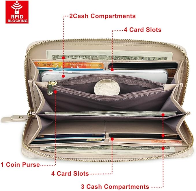 FT FUNTOR Wristlet Wallets for Women, Ladies PU Vegan Leather Clutch Wallet Zip around Phone Purse Card Holder Organizer
