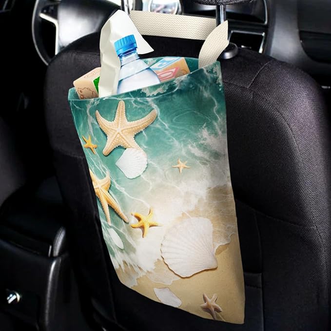 IRADA Car Trash Bag Hanging No Snap Small Garbage Bag for Car Back Seat Cute Printed One-Handed Strap Trash Bags Car Accessories-Starfish Car Trash Bags