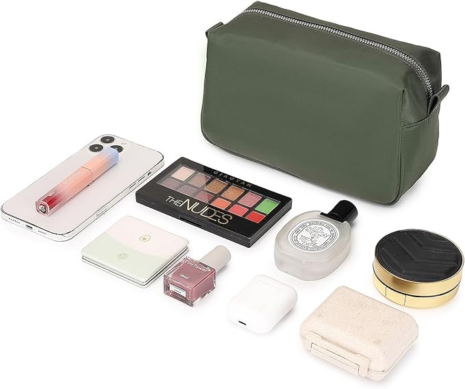 Organizer Bag Lightweight Cosmetic Bag with Ring Clasp Perfect Travel Makeup Bag for Women nylon Stand Up Design (Army Green/Nylon)