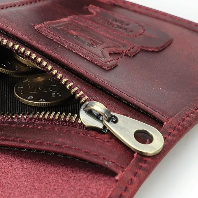 CONTACTS Full Grain Leather Passport Holder Compatible with Airtag RFID Blocking Passport Wallet Travel Slim Passport Cover with SIM Card Removal Tool (Bagde, Red)