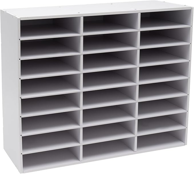 Literature Organizer 24 Slots, Compartments Mail Sorter Organizer, Adjustable Desktop File Organizer with Removable Shelves, Paper Organizer for Home Office School (White, 24 Slots)