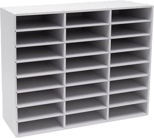 Literature Organizer 24 Slots, Compartments Mail Sorter Organizer, Adjustable Desktop File Organizer with Removable Shelves, Paper Organizer for Home Office School (White, 24 Slots)