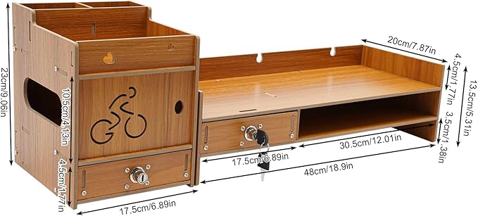 Desktop Monitor Stand, Computer Monitor Stand for Desk, Monitor Riser with Drawer, Desk Monitor Stand Underneath Storage for Office (Cherry Wood Color)