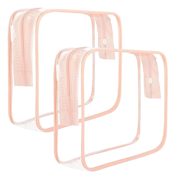 2pcs Clear Travel Toiletry Bag TSA Approved Size Makeup Cosmetic Bag Portable Waterproof Transparent Pouch Storage, Pink