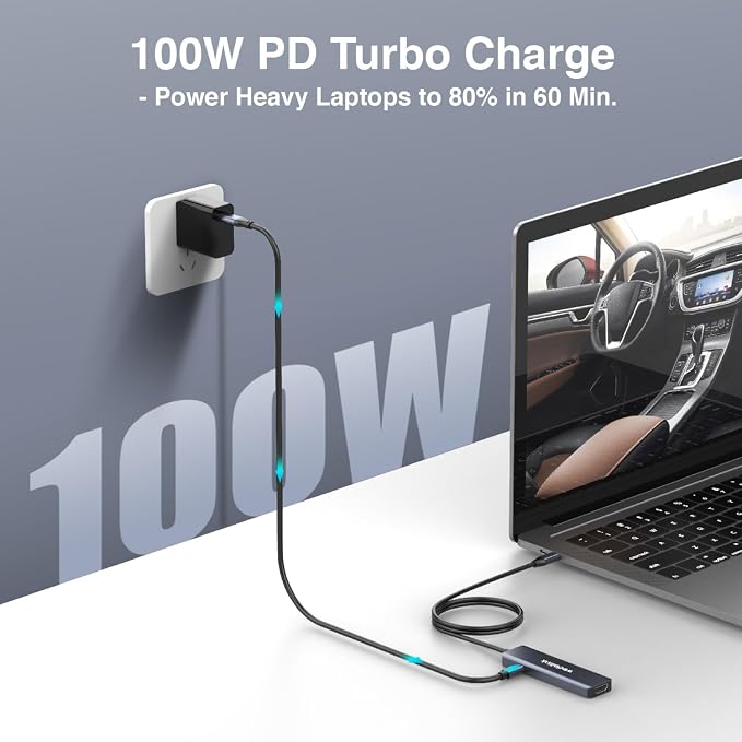 USB C Hub 5-in-1 Docking Station Portable HDMI 4K 30Hz with 100W PD Fast Charging, USB-C & USB-A 10Gbps, Travel-Friendly for Dell HP MacBook Air/Pro, iPad, Surface, Samsung Galaxy