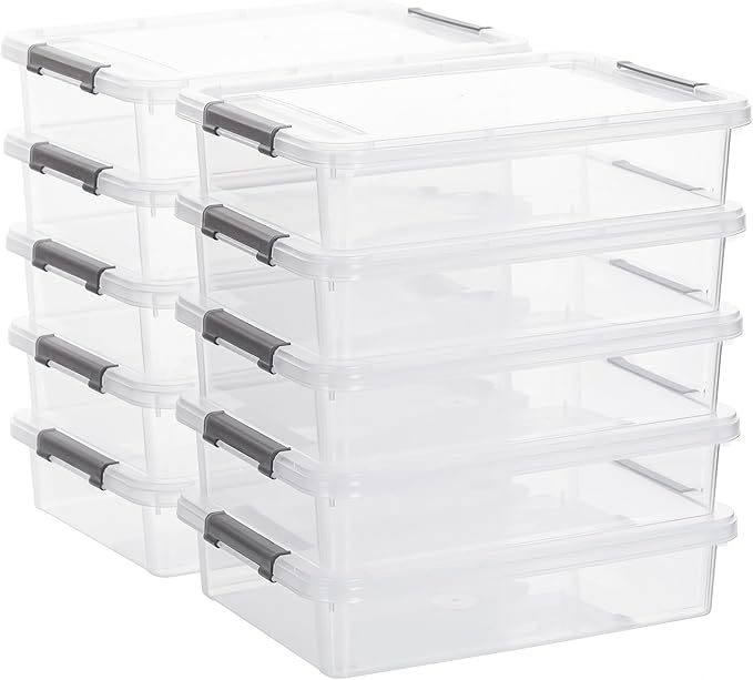 Citylife 10 PCS Plastic Storage Bins with Latching Lids Portable Project Case Clear File Box Stackable Storage Containers for Organizing A4 Paper, Photo, Document, Scrapbook