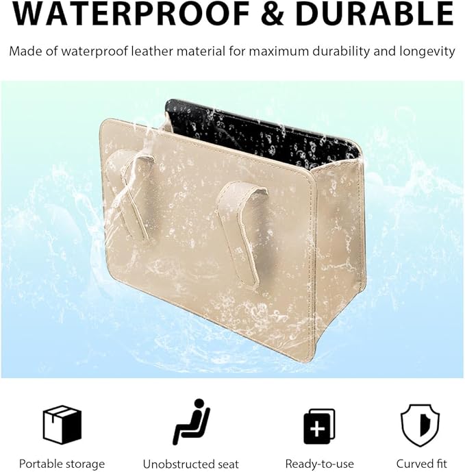 Car Trash Can, Waterproof Leather Hanging Storage Container Vehicle Dustbin, Auto Foldable Mini Garbage Organizer Trash Bag for Truck SUV RV, Essential Car Accessories (Beige)