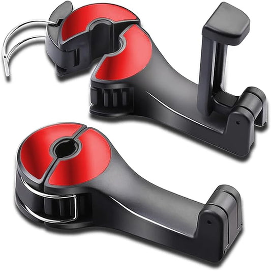 Car Headrest Hook with Phone Holder, Universal 360 Rotation Headrest Hooks for Purses and Bags (Red)