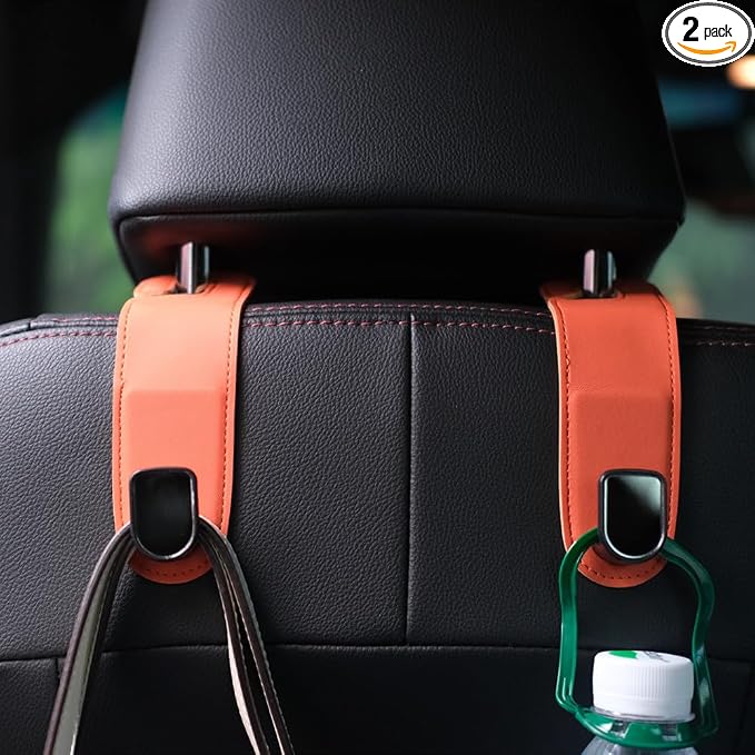 JEYODA Car Hooks for Purses and Bags,Flexible PU Vehicle Storage Hanger,Car Seat Back Organizer,Universal Hidden Multifunctional Headrest Hooks for Car，Home (orange)