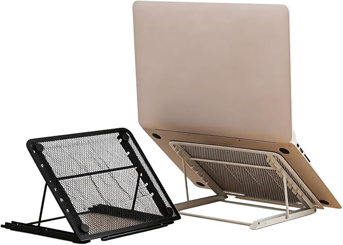 Ergonomic Laptop Tablet Stand Metal Mesh Ventilated Desktop Adjustable Computer Holder Riser Compatible with Apple MacBook Air Pro Dell XPS HP Samsung Lenovo More Laptops up to 16" (Black)