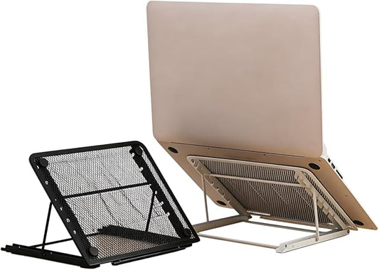 Ergonomic Laptop Tablet Stand Metal Mesh Ventilated Desktop Adjustable Computer Holder Riser Compatible with Apple MacBook Air Pro Dell XPS HP Samsung Lenovo More Laptops up to 16" (Black)