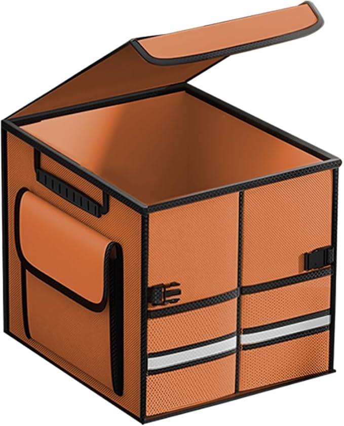 Car Trunk Organizer, Collapsible Multi Compartment Waterproof Sturdy Vehicle Trunk Container Box, Sturdy Automotive Interior Storage Organization, Universal for SUV Caravan Truck (Orange)