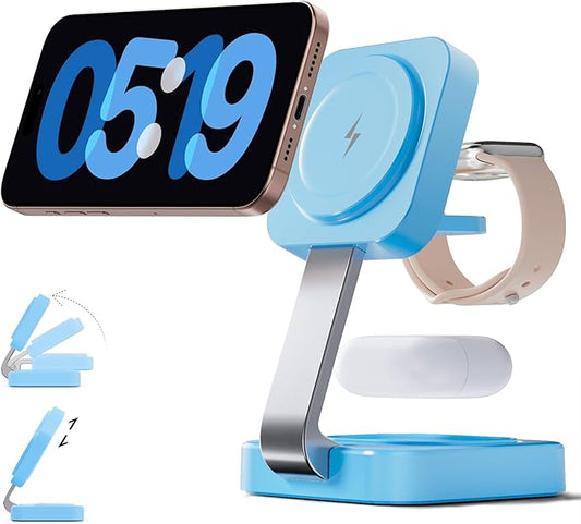 2026 Traveling Wireless Magnetic Fast Charging Station,3 in 1 Charger with i Phone 17 16 15 14 13 12 Pro Max Plus,Apple Watch Series & Air pod 4 3 2 Pro-Gifts for Wife & Husband(Blue)