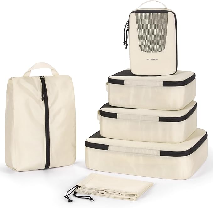 BAGSMART Compression Packing Cubes for Travel, 6/5/4set Lightweight Packing Organizers, Summer Travel Essentials Suitcase Organizer Bags Set