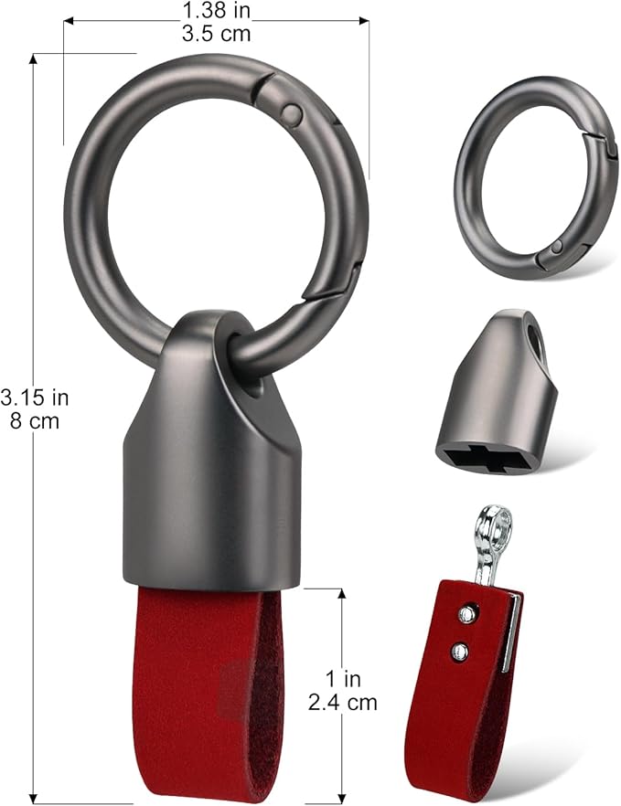 2 Pcs Keyring Keychain for Car Key Fob Holder, Zinc Alloy Buckle Small Leather Key Chain, Key Ring Fob Accessory