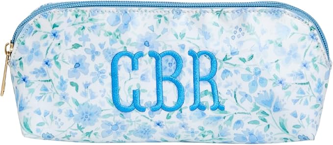 Personalized Clear Coated Pouch - Medium or Large Toiletry Bag with Embroidered or Applique Monogram, Custom Makeup or Travel Organizer, Easy-Clean Cosmetic Bag, Travel Gift for Women (Dahlia, Mini)