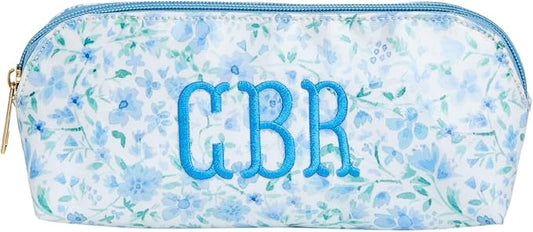 Personalized Clear Coated Pouch - Medium or Large Toiletry Bag with Embroidered or Applique Monogram, Custom Makeup or Travel Organizer, Easy-Clean Cosmetic Bag, Travel Gift for Women (Dahlia, Mini)